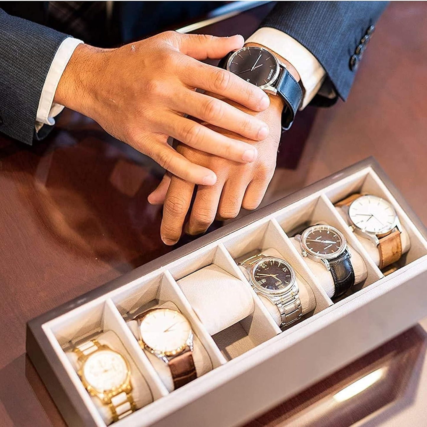Luxury 6-Slot Watch Box with Glass Display