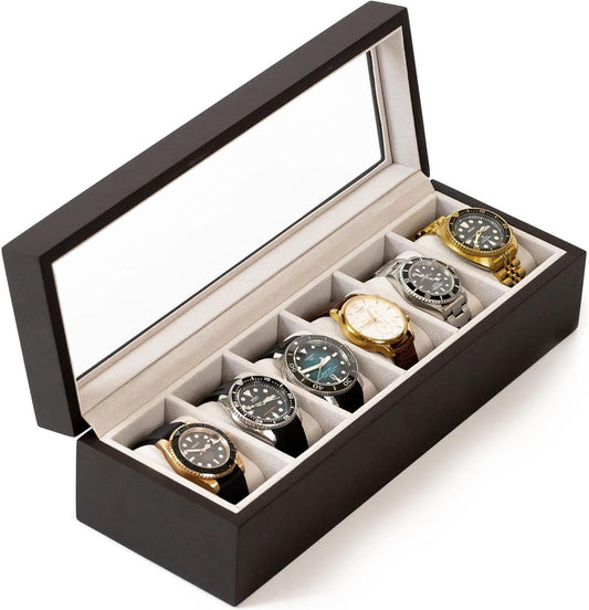 Luxury 6-Slot Watch Box with Glass Display